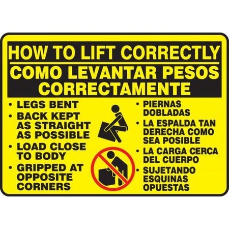 BILINGUAL Safety Sign HOW TO LIFT SBMGSH501XL